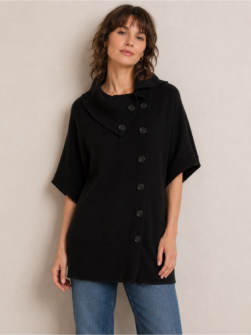 White House Black Market Sweater Button Cowl Neck Scoop Neck Wednesday Addams
